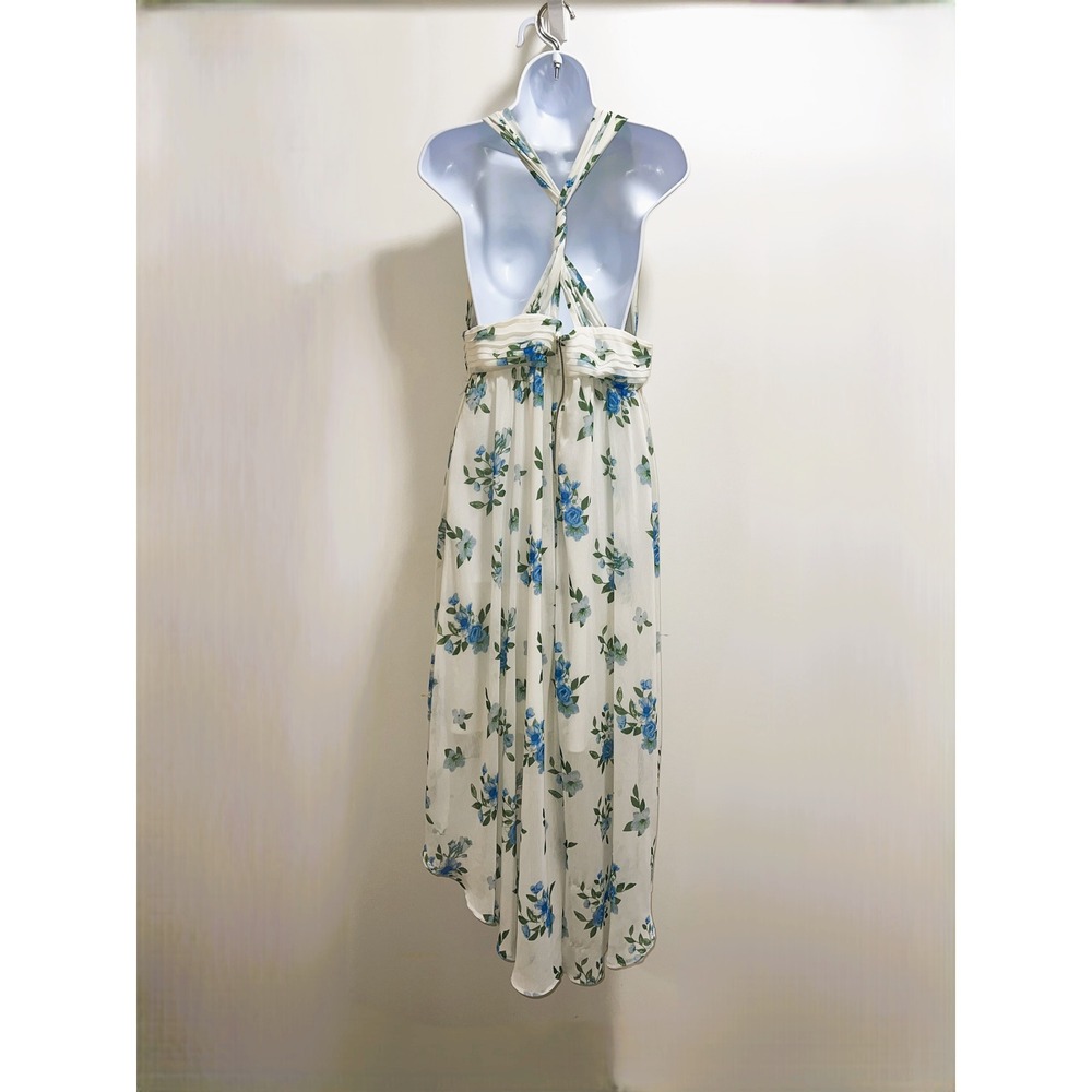 Disney Princess White/Blue Floral Chiffon High-Low Halter Dress L Fairy Cottage - Picture 2 of 6